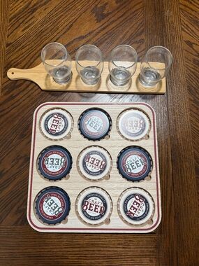 Wooden Beer Flight Paddle and craft beer game perfect for entertaining